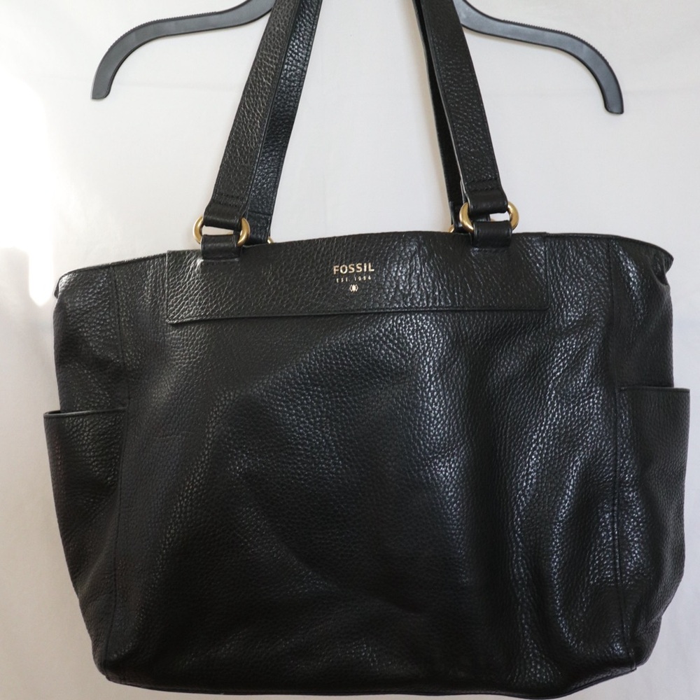 Fossil Black Leather Tote Bag